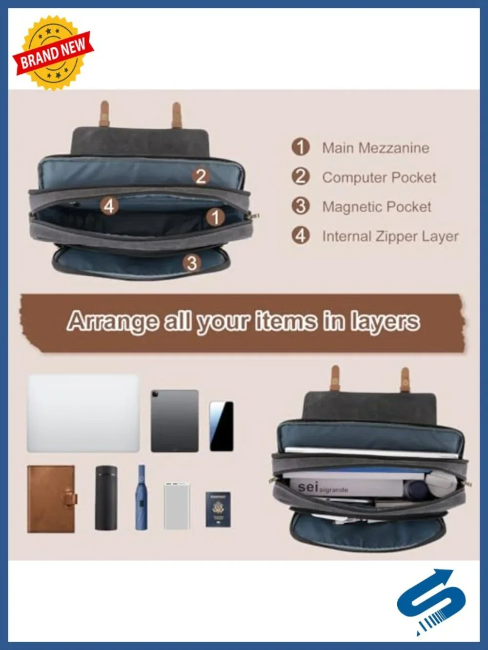 Canvas Messenger Laptop Bag for Men 15.6 inch Computer Case